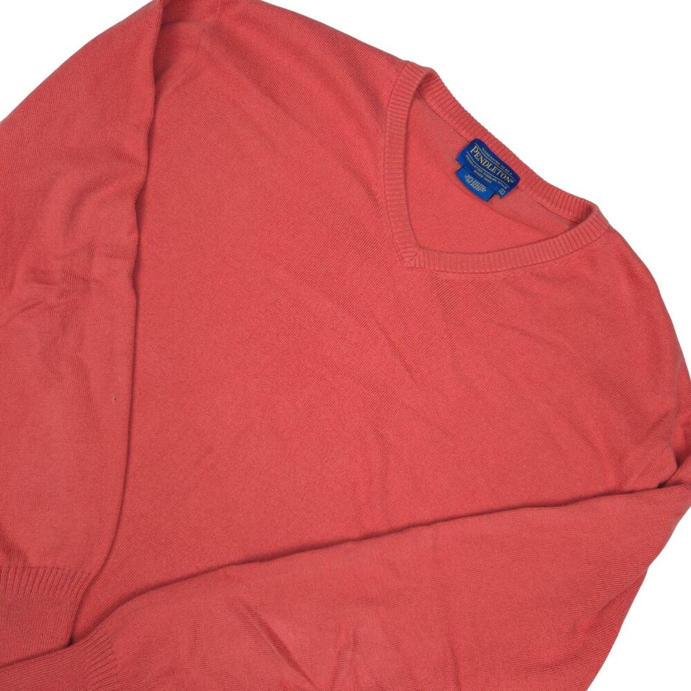 Pendleton V-Neck Sweater Mens L Coral Pink Cashmere Blend Eclectic Grandpa Prep